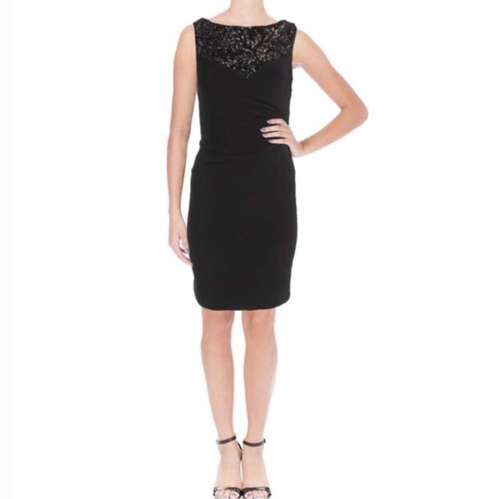 Ralph Lauren Sz 10 Lace & Sequined Knee Length Cocktail Sleeveless Quiet Luxury
